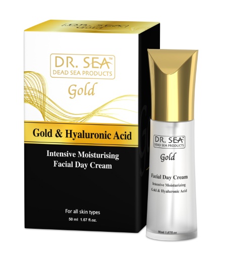 DR. SEA GOLD & HYALURONIC ინტენსიური დამატენიანებელი სახის დღის კრემი ოქროსა და ჰიალურონის მჟავით - ყველა ტიპის კანისთვის 50 მლ.